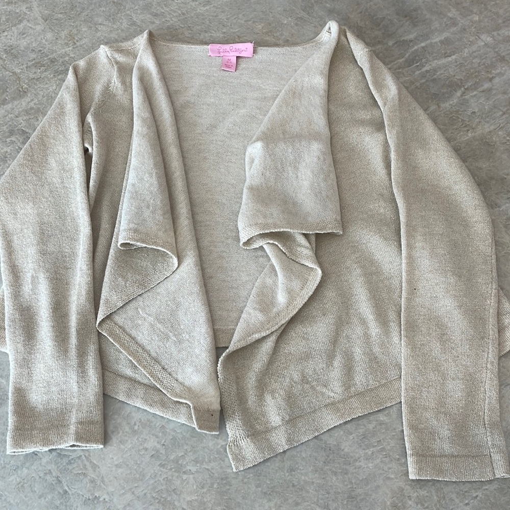 Lilly Pulitzer girls gold long sleeve cascade cardigan size M (6/7)